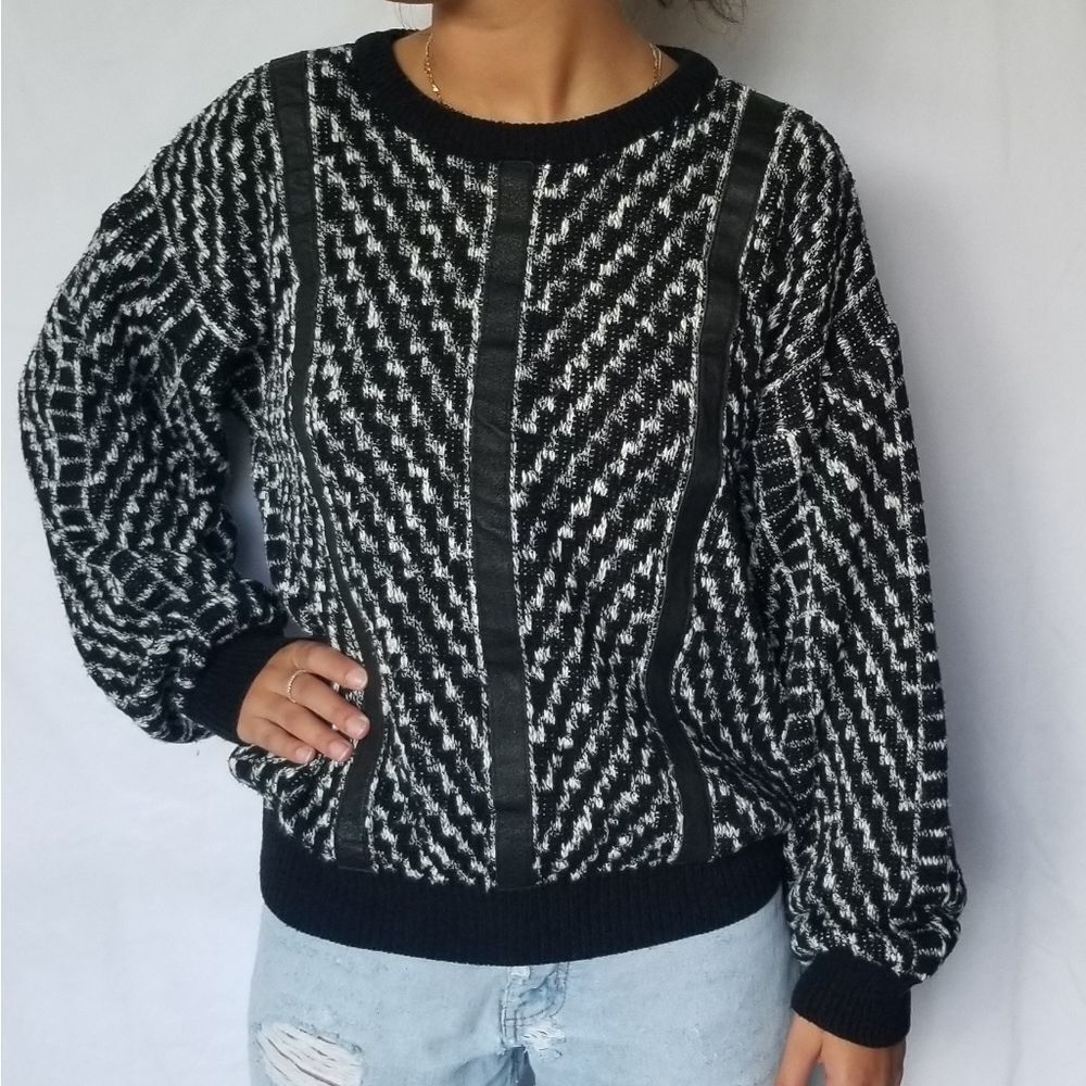Vintage leather trim sweater